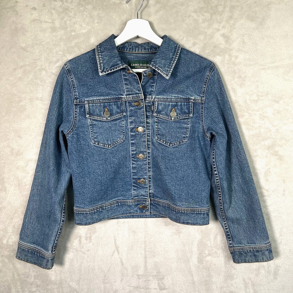 VTG Lauren Ralph Lauren Denim Jean Jacket Small Petite Cropped Trucker 90s Y2K